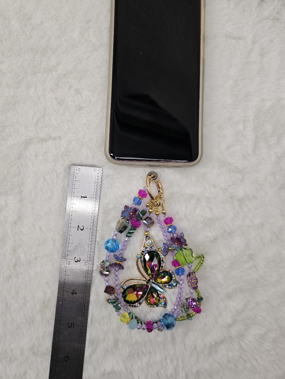 Multicolor Crystal Butterfly Phone/Purse Charm Wrislet Keychain - Picture 7 of 7